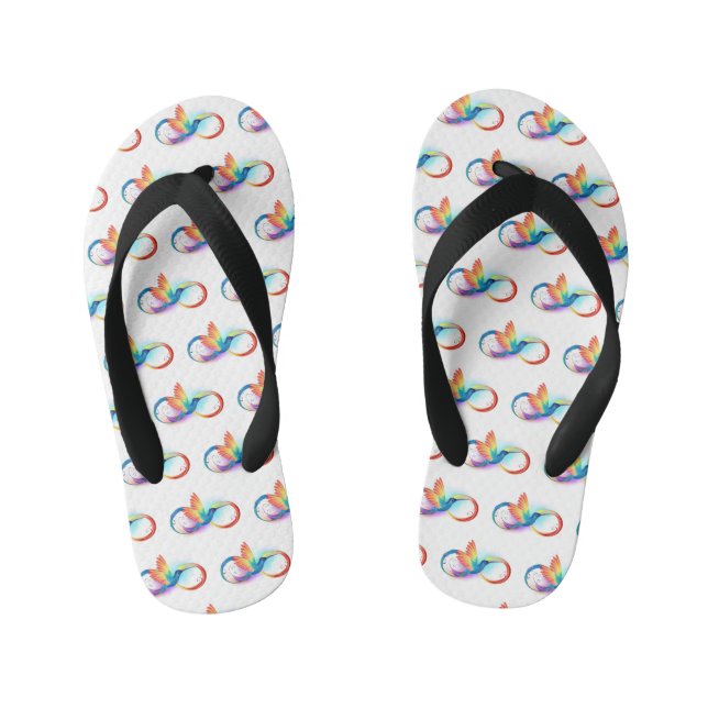 Rainbow Hummingbird with Infinity symbol Kid's Flip Flops (Footbed)