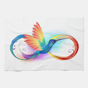Rainbow Hummingbird with Infinity symbol Kitchen Towel