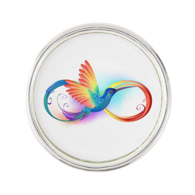 Rainbow Hummingbird with Infinity symbol Lapel Pin (Front)