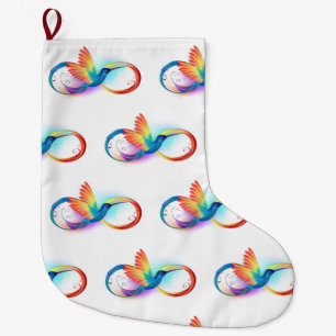 Rainbow Hummingbird with Infinity symbol Large Christmas Stocking