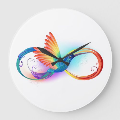 Rainbow Hummingbird with Infinity symbol Large Clock