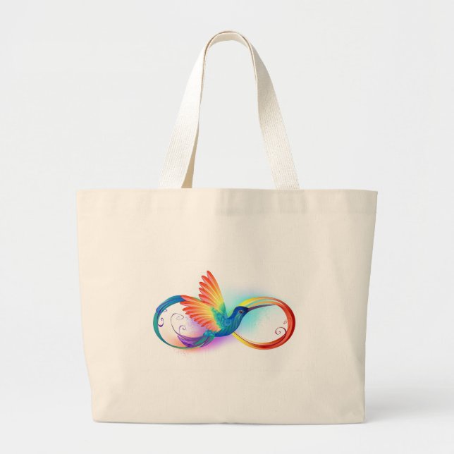 Rainbow Hummingbird with Infinity symbol Large Tote Bag (Front)