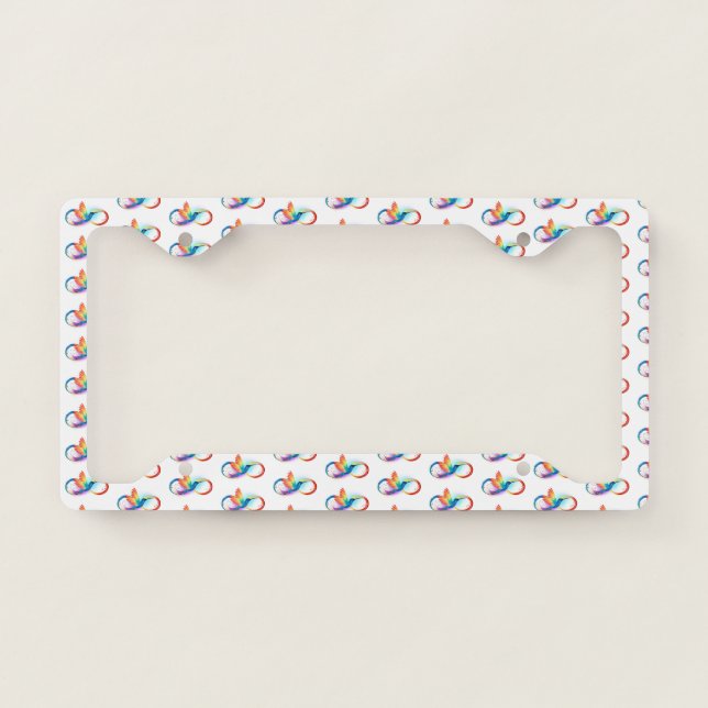 Rainbow Hummingbird with Infinity symbol License Plate Frame (Front)