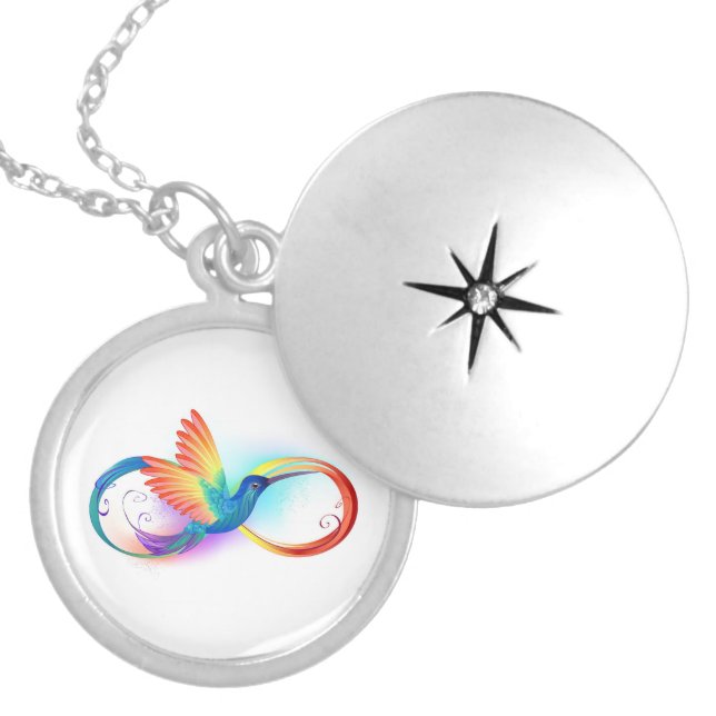 Rainbow Hummingbird with Infinity symbol Locket Necklace (Front)