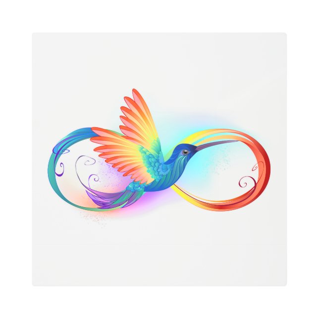 Rainbow Hummingbird with Infinity symbol Metal Print (Front)