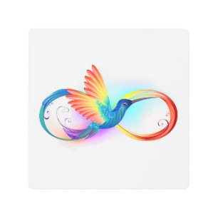 Rainbow Hummingbird with Infinity symbol Metal Print