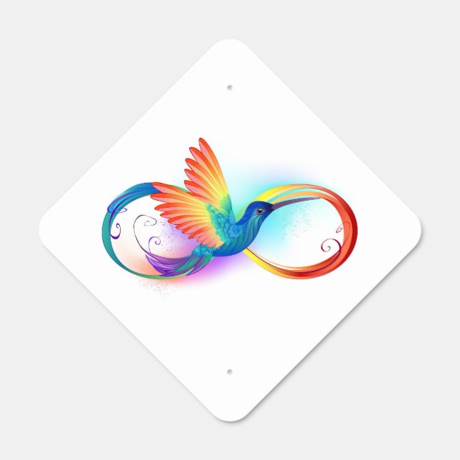Rainbow Hummingbird with Infinity symbol Metal Sign (Front)