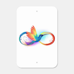 Rainbow Hummingbird with Infinity symbol Metal Sign