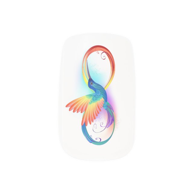 Rainbow Hummingbird with Infinity symbol Minx Nail Art (Left Thumb)