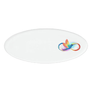 Rainbow Hummingbird with Infinity symbol Name Tag