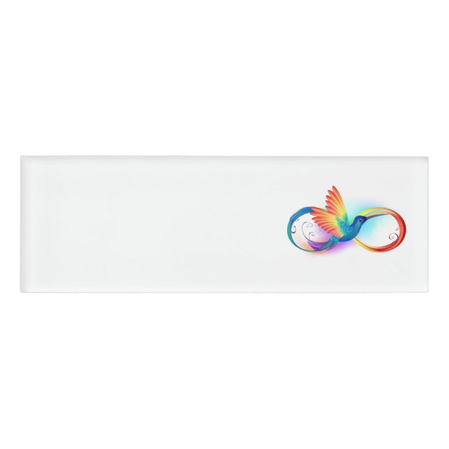 Rainbow Hummingbird with Infinity symbol Name Tag (Front)
