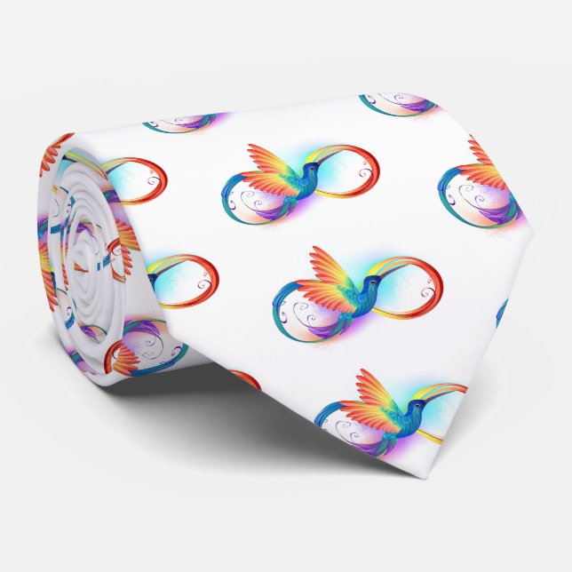 Rainbow Hummingbird with Infinity symbol Neck Tie (Rolled)