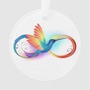 Rainbow Hummingbird with Infinity symbol Ornament