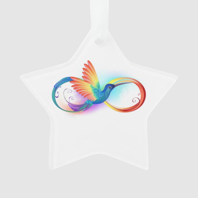 Rainbow Hummingbird with Infinity symbol Ornament (Front)