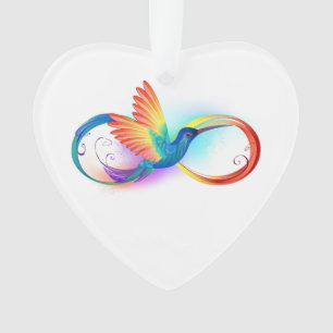 Rainbow Hummingbird with Infinity symbol Ornament