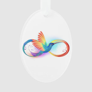 Rainbow Hummingbird with Infinity symbol Ornament