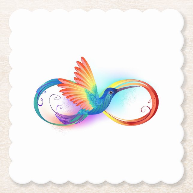 Rainbow Hummingbird with Infinity symbol Paper Coaster (Front)