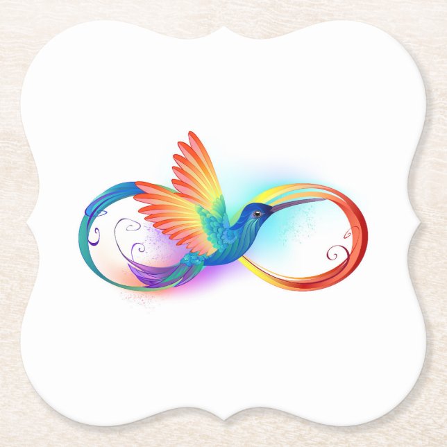 Rainbow Hummingbird with Infinity symbol Paper Coaster (Front)