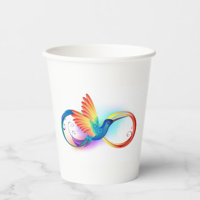 Rainbow Hummingbird with Infinity symbol Paper Cups (Front)
