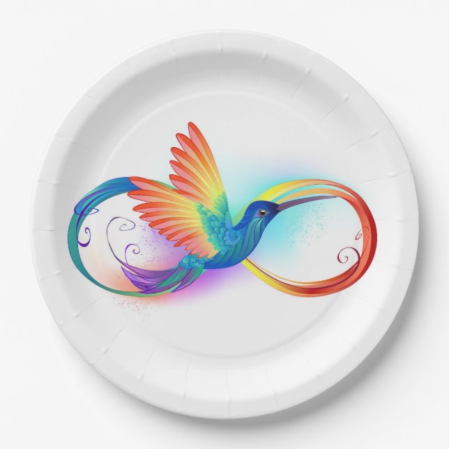 Rainbow Hummingbird with Infinity symbol Paper Plates (Front)