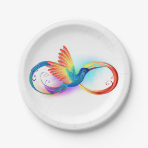 Rainbow Hummingbird with Infinity symbol Paper Plates