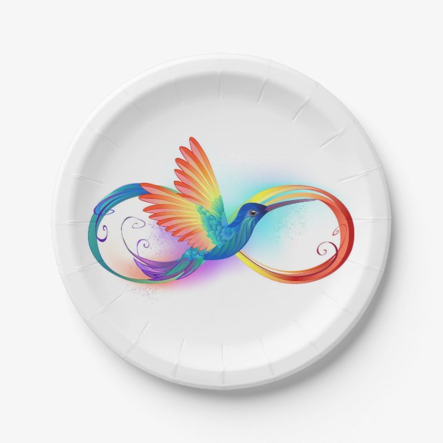 Rainbow Hummingbird with Infinity symbol Paper Plates (Front)