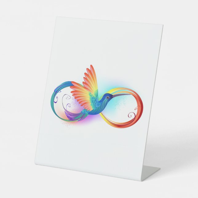 Rainbow Hummingbird with Infinity symbol Pedestal Sign (Front)