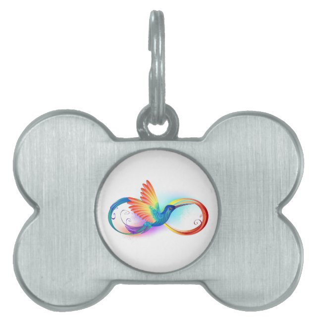 Rainbow Hummingbird with Infinity symbol Pet ID Tag (Front)