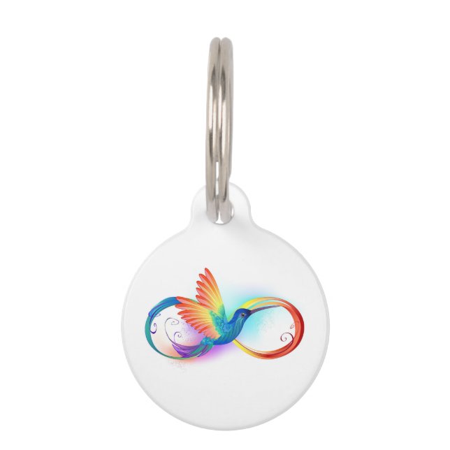 Rainbow Hummingbird with Infinity symbol Pet ID Tag (Front)