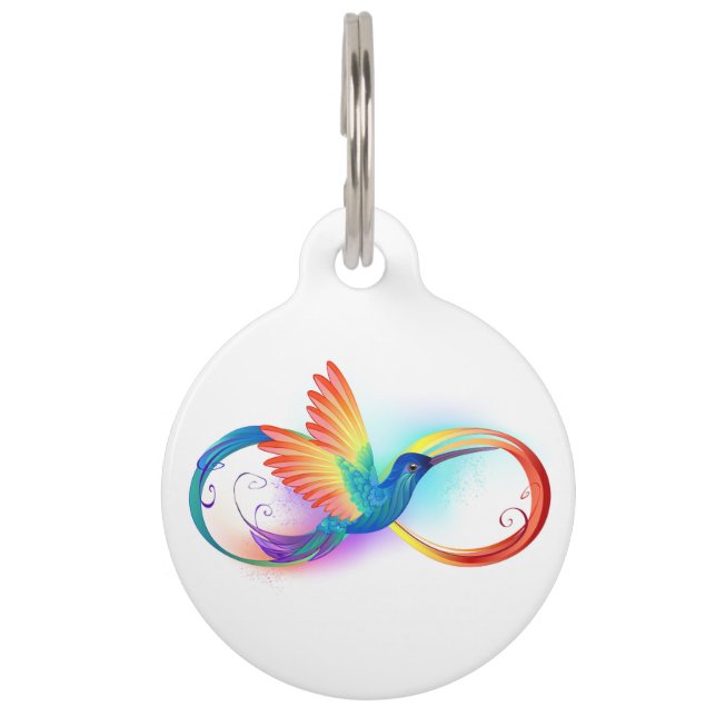 Rainbow Hummingbird with Infinity symbol Pet ID Tag (Front)