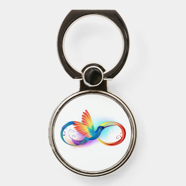 Rainbow Hummingbird with Infinity symbol Phone Ring Stand (Front)