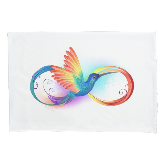 Rainbow Hummingbird with Infinity symbol Pillow Case (Front-Left)