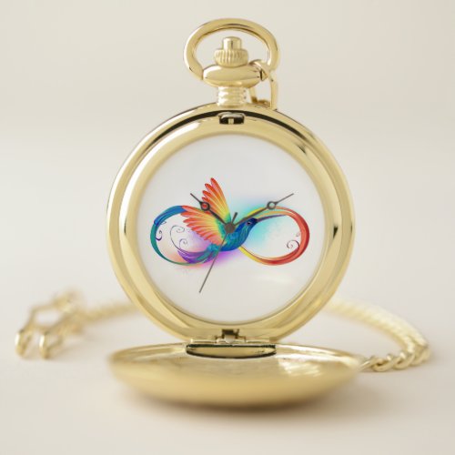 Rainbow Hummingbird with Infinity symbol Pocket Watch