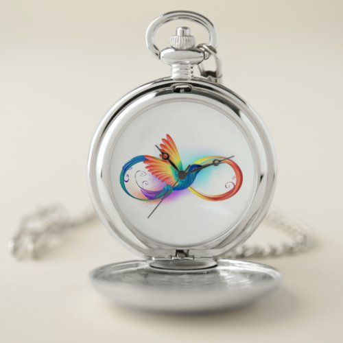 Rainbow Hummingbird with Infinity symbol Pocket Watch