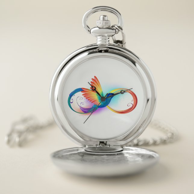 Rainbow Hummingbird with Infinity symbol Pocket Watch (Inside)