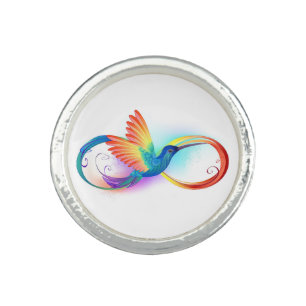 Rainbow Hummingbird with Infinity symbol Ring