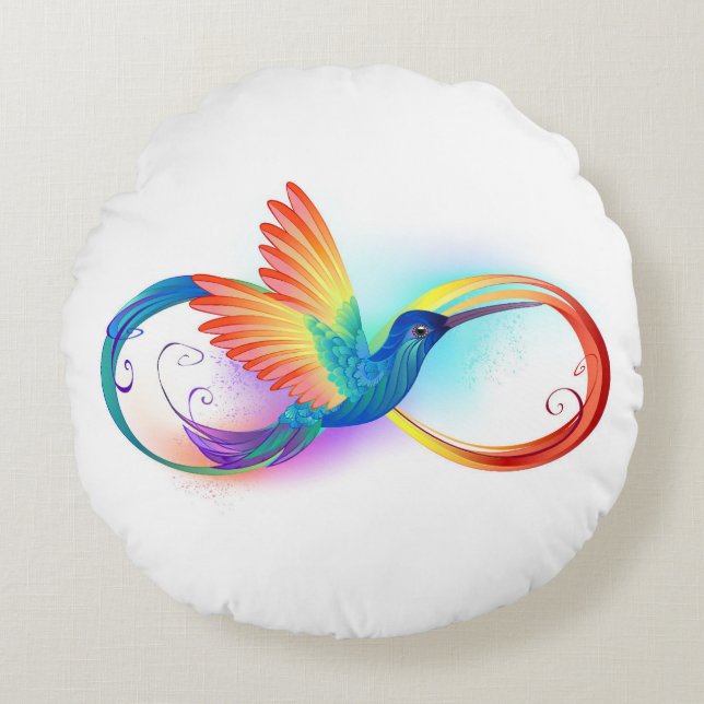 Rainbow Hummingbird with Infinity symbol Round Pillow (Front)