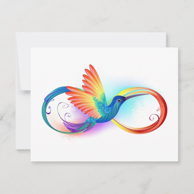 Rainbow Hummingbird with Infinity symbol RSVP Card (Front)