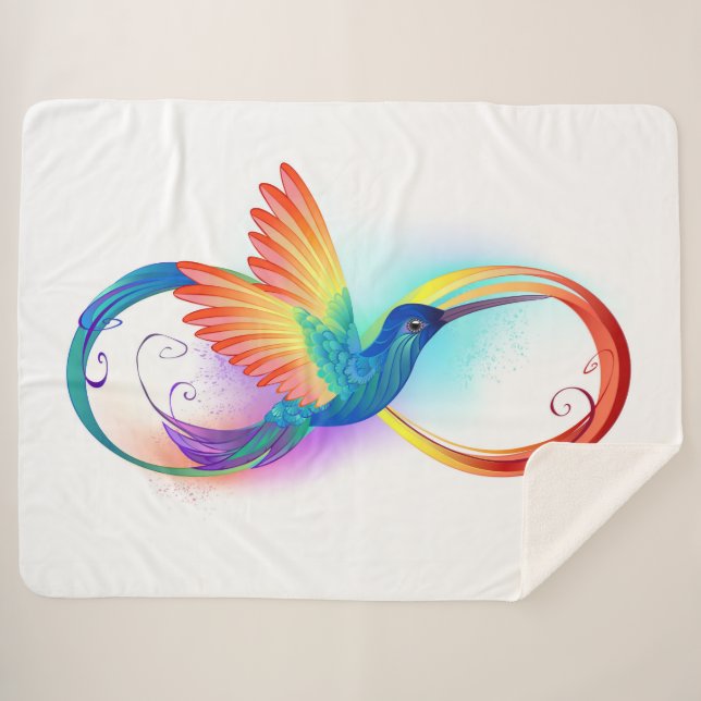 Rainbow Hummingbird with Infinity symbol Sherpa Blanket (Front (Horizontal))