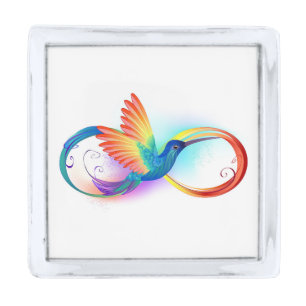 Rainbow Hummingbird with Infinity symbol Silver Finish Lapel Pin