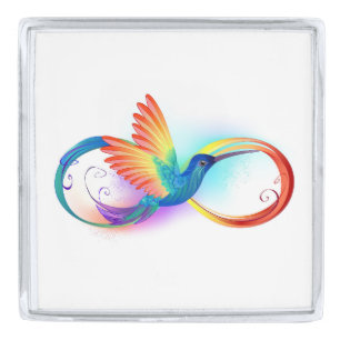 Rainbow Hummingbird with Infinity symbol Silver Finish Lapel Pin