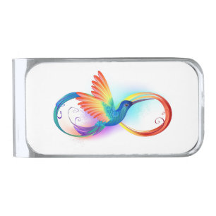 Rainbow Hummingbird with Infinity symbol Silver Finish Money Clip