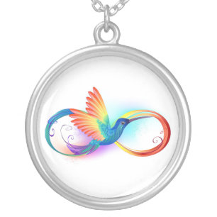 Rainbow Hummingbird with Infinity symbol Silver Plated Necklace