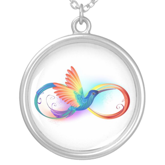 Rainbow Hummingbird with Infinity symbol Silver Plated Necklace (Front)