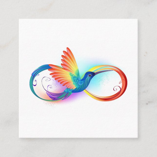 Rainbow Hummingbird with Infinity symbol Square Business Card (Front)