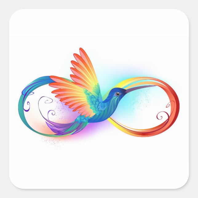 Rainbow Hummingbird with Infinity symbol Square Sticker (Front)