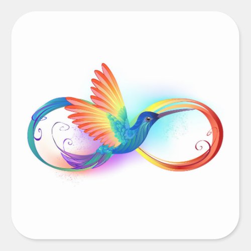 Rainbow Hummingbird with Infinity symbol Square Sticker