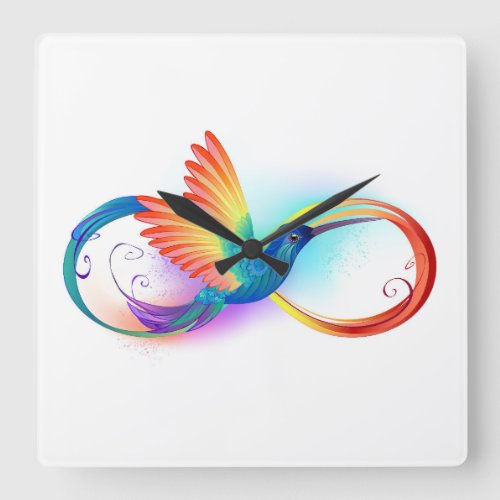 Rainbow Hummingbird with Infinity symbol Square Wall Clock