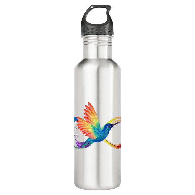 Rainbow Hummingbird with Infinity symbol Stainless Steel Water Bottle (Front)