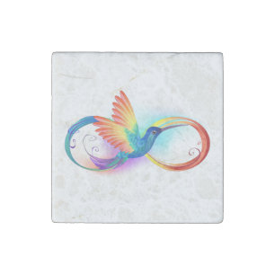 Rainbow Hummingbird with Infinity symbol Stone Magnet